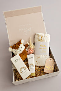 Personalised Baby Gift Box (inc name, ribbon, wood wool filling + FREE Gift Tag)