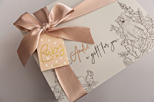 Personalised Baby Gift Box (inc name, ribbon, wood wool filling + FREE Gift Tag)