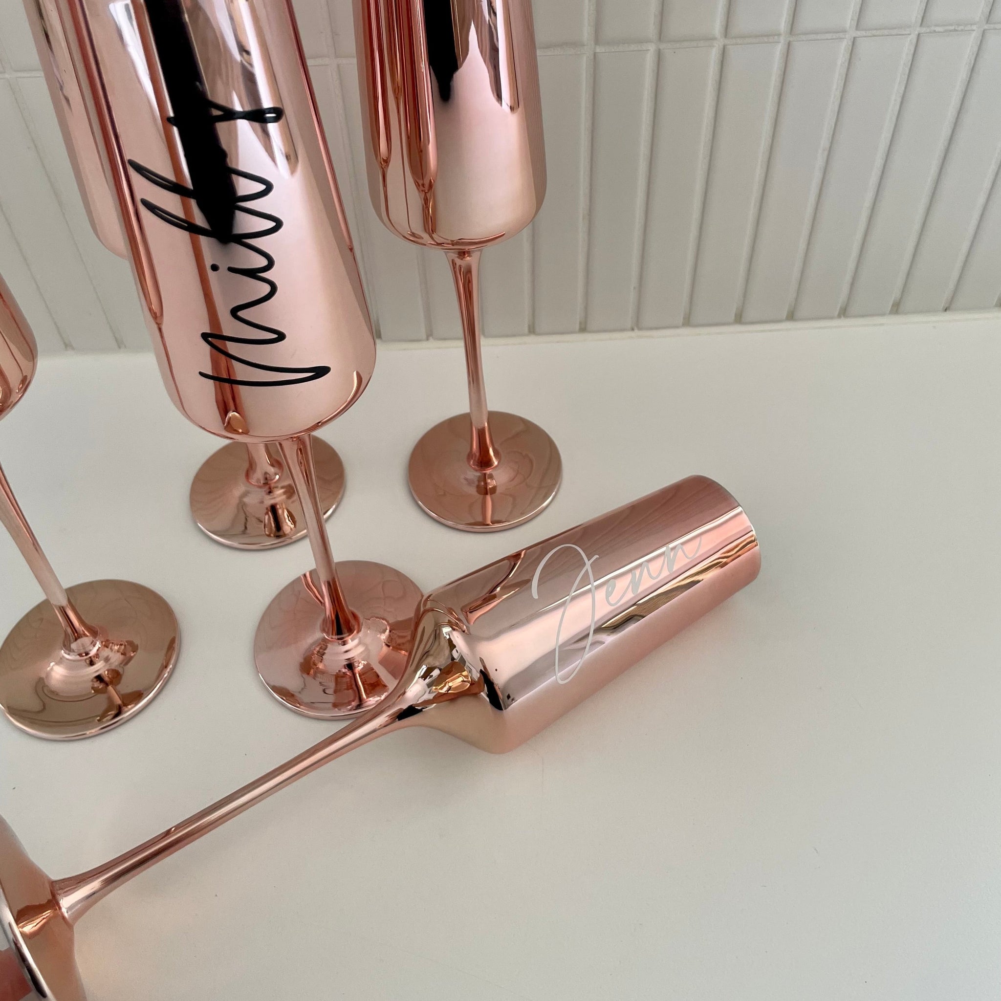 Rose Gold Metallic Flute Glass
