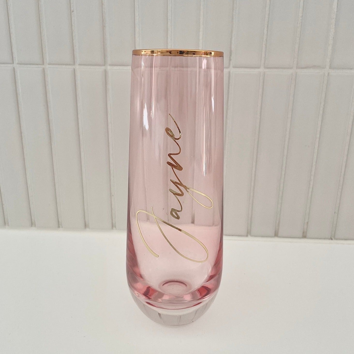 Pink Stemless Flute Glass