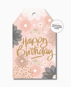 Floral Peachy Happy Birthday Tag