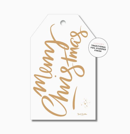 Merry Script White Gift Tag