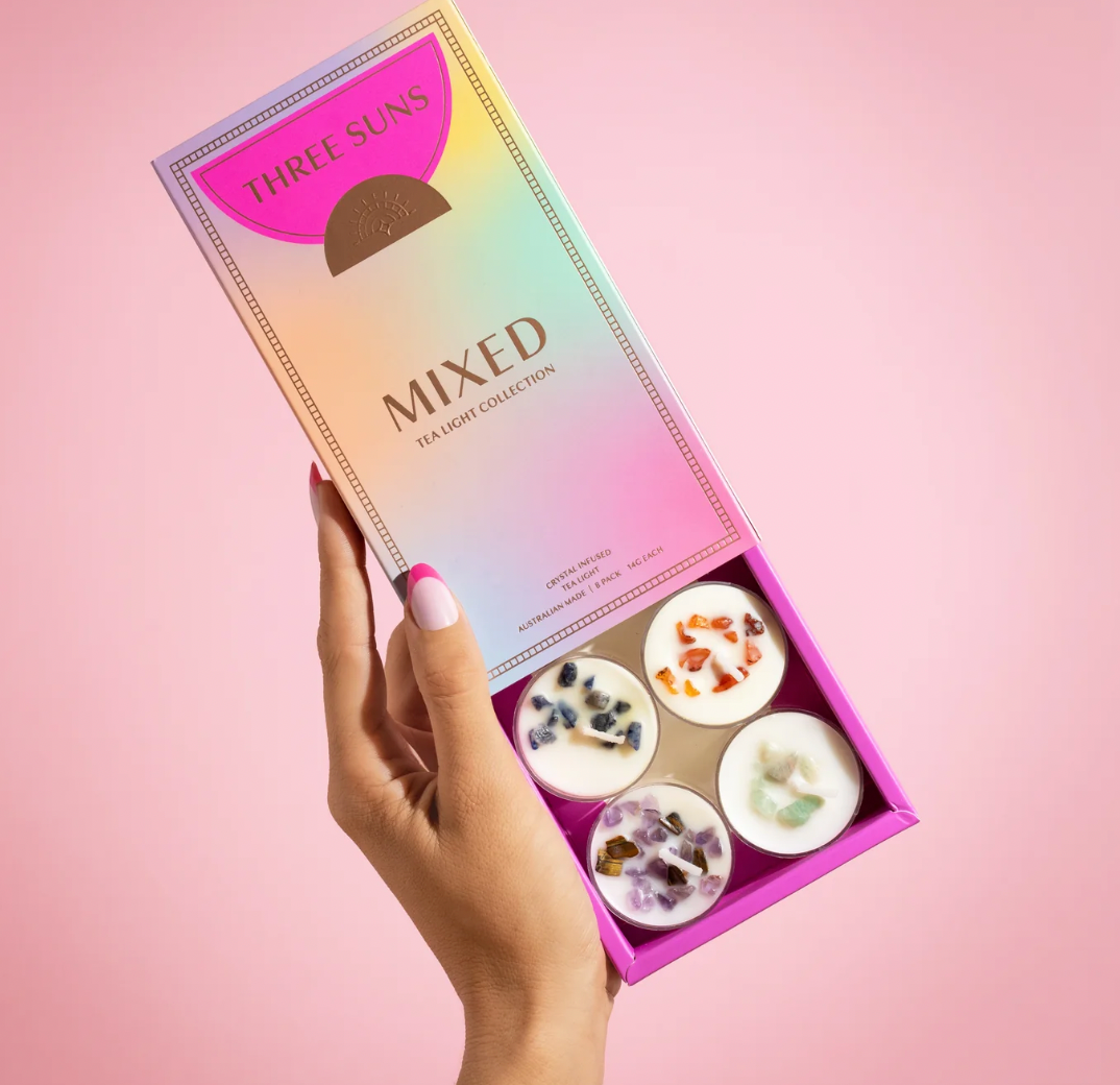 Mixed 10pk Crystal Tea Light Candles - THREE SUNS