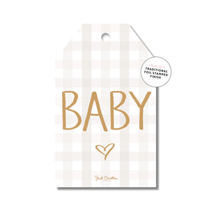 Baby Gingham Beige Gift Tag