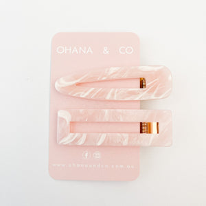 ohana and co sophia pink marble hair clip set gift hamper