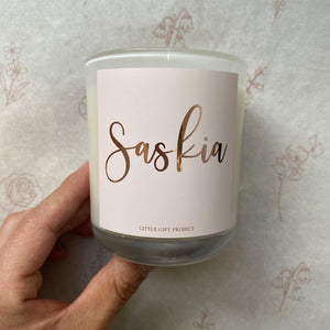 personalised handpoured soy wax candle from little gift project Melbourne